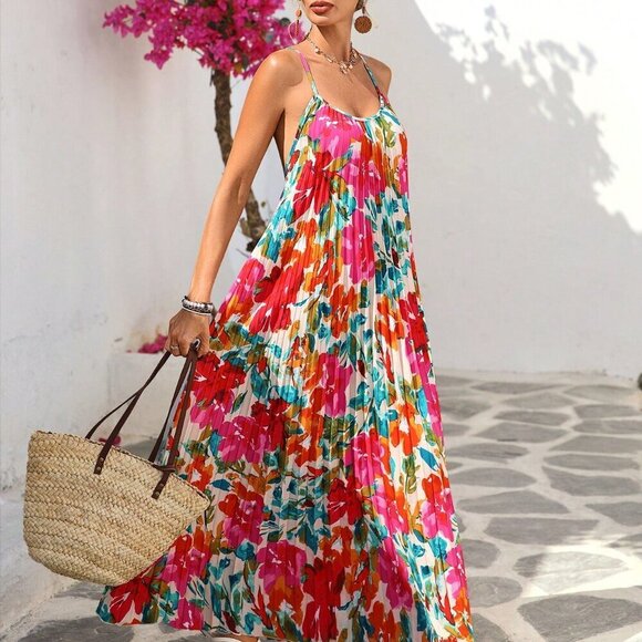 Multicolor Boho Women's Romantic Floral Print Long Dress - Picture 5 of 7